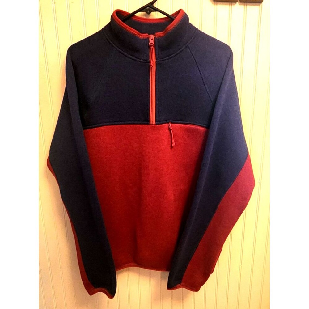 J. Crew Nordic Polartec Blue Red 1/4 Zip Men's Fleece Jacket Zip Size M